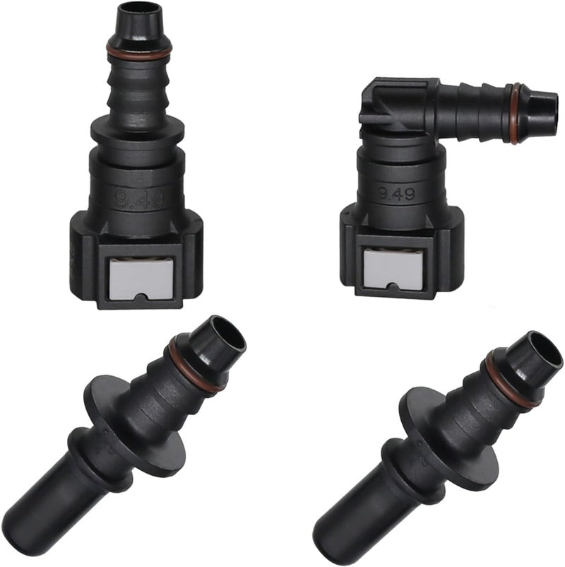Dekiphox 2 Sets Fuel Line Quick Connect, Push-On Release Hose Connectors Straight & Elbow Pipe Connector Fittings SAE 9.49mm to ID 8mm - Image 1